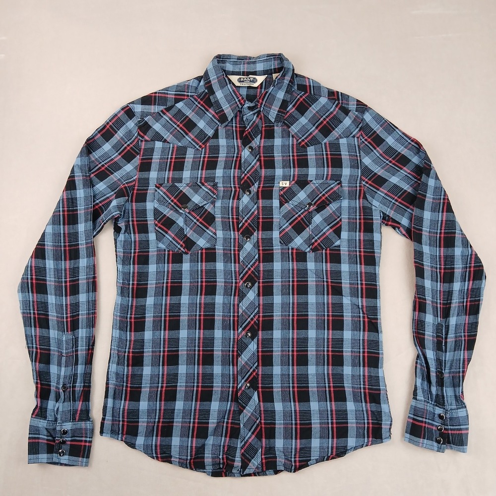 Vintage Salt Valley Small Mens Shirt Lite Flannel Western Cowboy Pearl 18x25 XS